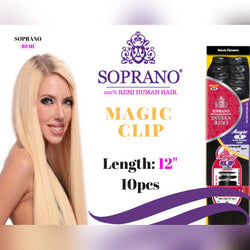 CLIP  IN SOPRANO MAGIC INDIAN 100% REMI HUMAN HAIR EXTENSION SILKY STRAIGHT 12