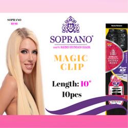 CLIP  IN SOPRANO MAGIC INDIAN 100% REMI HUMAN HAIR EXTENSION SILKY STRAIGHT 10