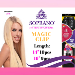 CLIP  IN SOPRANO  INDIAN REMI 100% HUMAN HAIR EXTENSION SILKY STRAIGHT 14